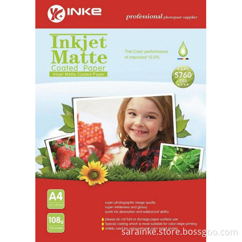 108g Inkjet Matte Coated Photo Paper
